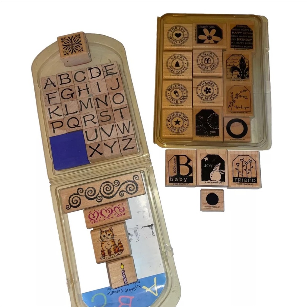 Lot Of 47‎ Wood Rubber Stamps- 16) Stampin’ Up, Alphabet Stampabilities, & More